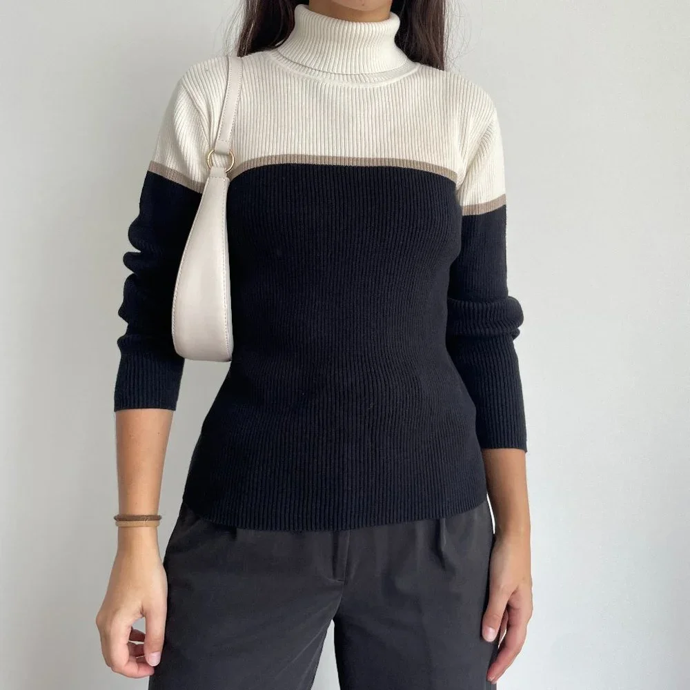 Liz Claiborne minimalist long sleeve cotton knit turtleneck sweater - Picture 3 of 8
